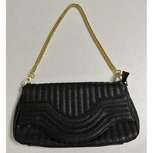 Urban Expressions Black Faux Leather Quilted Shoulder Bag Gold Chain Strap Purse